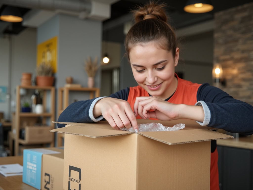 Medewerker pakt producten in een verzenddoos