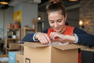 Medewerker pakt producten in een verzenddoos